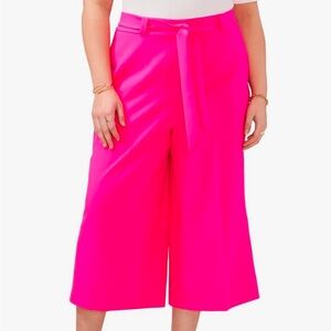 Vince Camuto Bright Pink Belted Wide Leg Culotte‎ Pants Size 14W Barbiecore Work